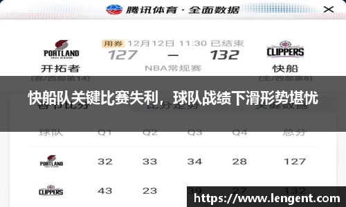 快船队关键比赛失利，球队战绩下滑形势堪忧